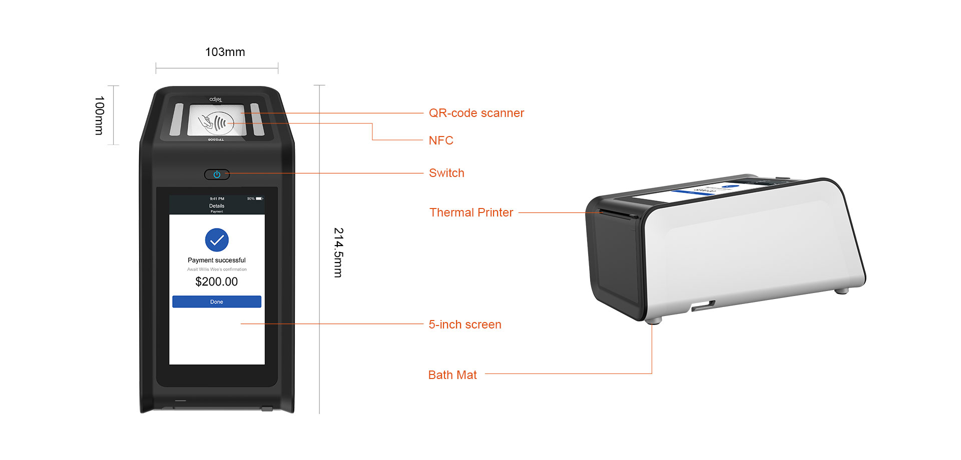 All-in-One Device QR-Code Scanner POS with Contactless Card Reader, Printer 